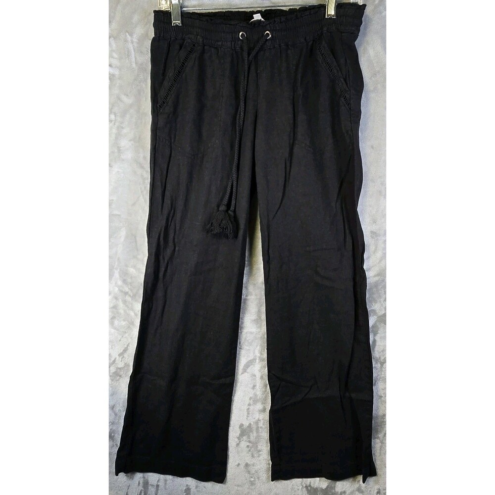 Rewind Linen Pants Womens XS Black Pockets Drawstring Waist Wide Leg Boho
